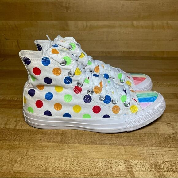 Converse X Miley Cyrus CTAS Hi Pride Size 7.5 Rainbow Polka Dot Canvas 162252C - Picture 9 of 9